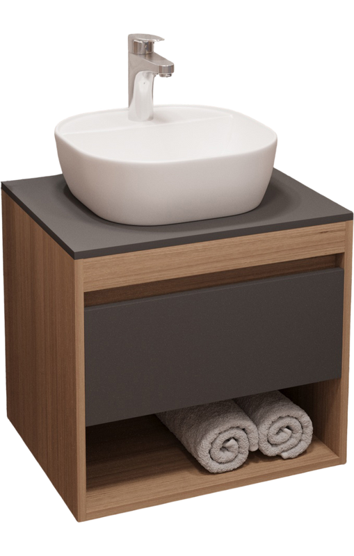 Тумба с раковиной Teymi Ritta 55 дуб эврика, матовый графит, раковина Solli 40