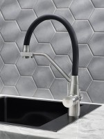 Смеситель для кухни РМС SUS127BL-016F-015 с гибким изливом, хром, черный