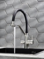 Смеситель для кухни РМС SUS127BL-016F-015 с гибким изливом, хром, черный