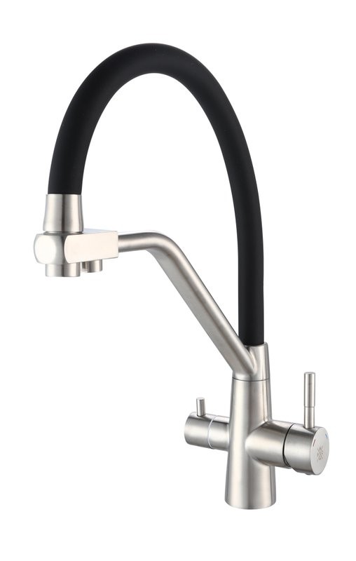 Смеситель для кухни РМС SUS127BL-016F-015 с гибким изливом, хром, черный