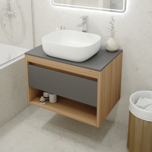 Тумба с раковиной Teymi Ritta 75 дуб эврика, матовый графит, раковина Solli 50