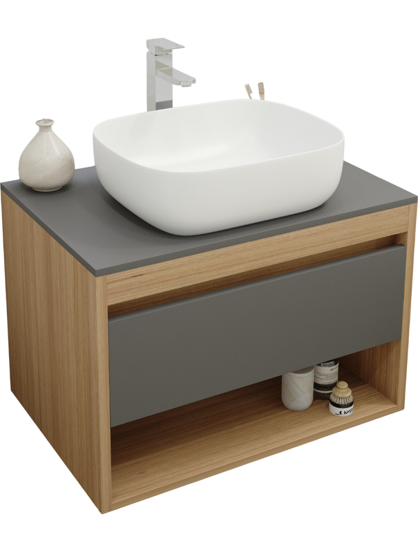 Тумба с раковиной Teymi Ritta 75 дуб эврика, матовый графит, раковина Solli 50