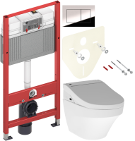 Комплект Унитаз подвесной AM.PM Inspire FlashClean C501700WH + Крышка Admire CCC7851WH с функцией биде, петли хром + Инсталляция TECE Now 9400412 4 в 1 с кнопкой смыва