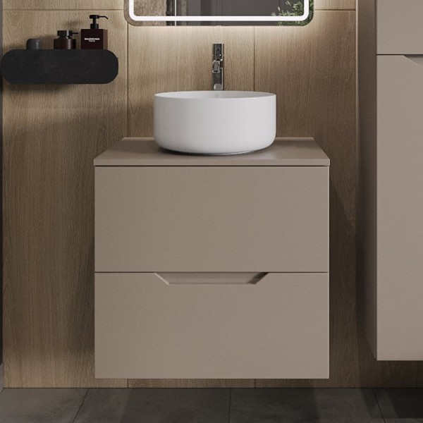 Тумба с раковиной Orange Line 60 подвесная, 2 ящика, матовый латте с раковиной B07-345W