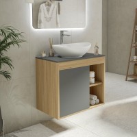 Тумба с раковиной Teymi Nura 70 дуб эврика, матовый графит, раковина Lori 60