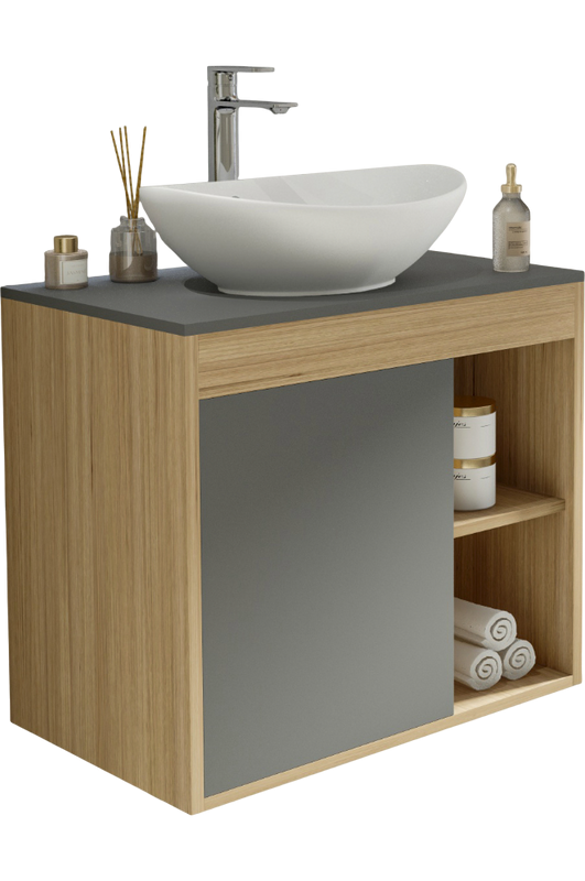 Тумба с раковиной Teymi Nura 70 дуб эврика, матовый графит, раковина Lori 60