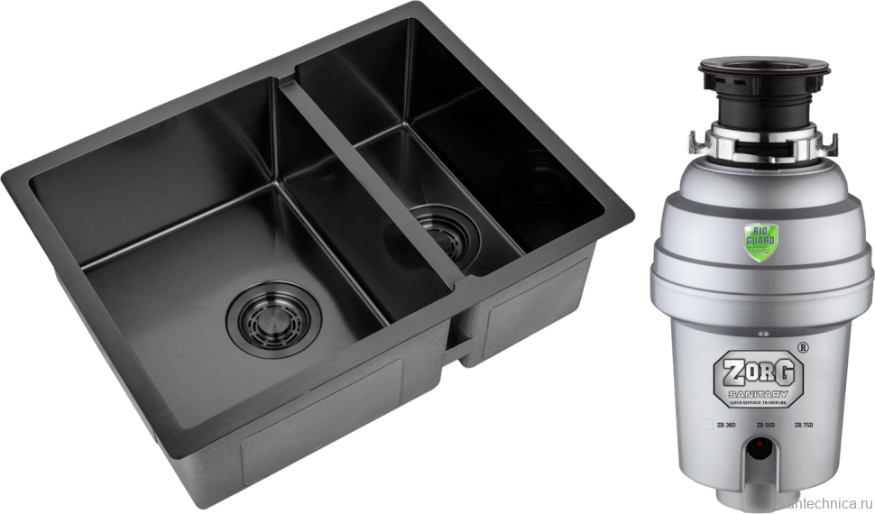Комплект Мойка Zorg Light ZL R 580-2-440 GRAFIT графит + Измельчитель Inox D