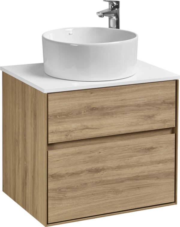 Тумба с раковиной AQUATON Либерти 60 со столешницей белый глянец, раковина Mila 40