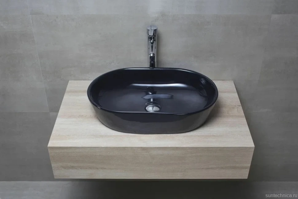 Накладная раковина beWash Bogen 88601006 60 см без отверстия под смеситель черная глянцевая