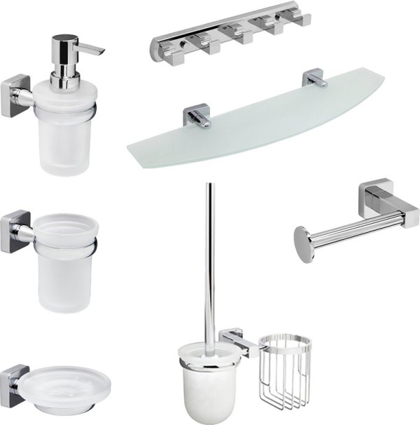 Набор Мыльница Wasserkraft Lippe K-6529 + Дозатор K-6599 + Стакан K-6528 + Ершик K-6535 с держателем освежителя воздуха + Держатель K-6596 + Полка K-6524 + Крючок K-6575