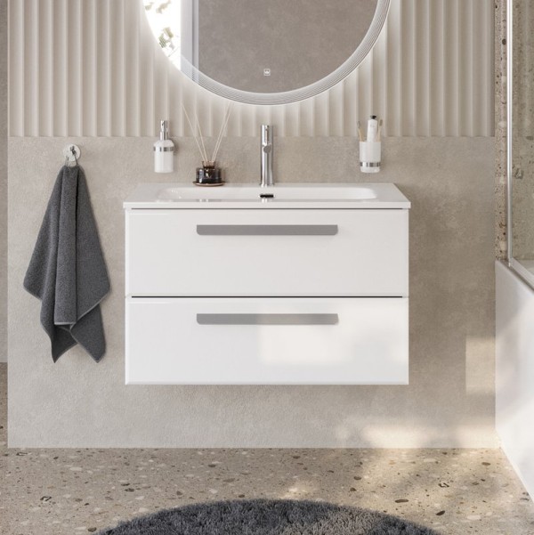 Тумба с раковиной Cezares Eco Cer-N 80 bianco lucido, раковина Eco 80, ручки серые