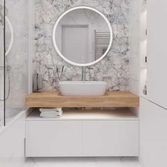 Мебель для ванной STWORKI Ольборг 120 столешница дуб французский, без отверстий, 2 тумбы 60, с раковиной Vitra Shift