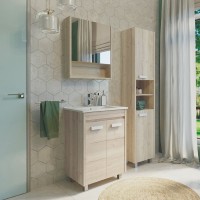 Шкаф-пенал для ванной Comforty Марио 40 напольный, дымчатый дуб