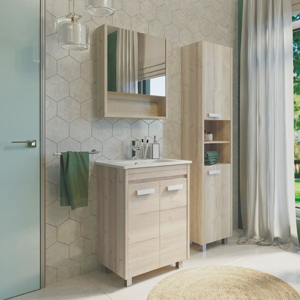 Шкаф-пенал для ванной Comforty Марио 40 напольный, дымчатый дуб