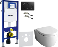 Комплект Унитаз подвесной Geberit iCon + Крышка + Крепления Duofix 111.815.00.1 к стене + Звукоизоляция + Инсталляция UP 320 111.300.00.5 + Кнопка Sigma 01 115.770.DW.5 черная