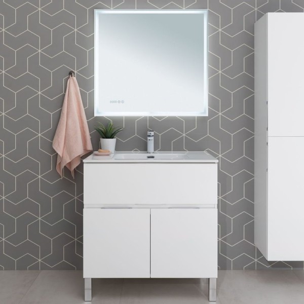 Мебель для ванной комнаты Aquanet Алвита new 80 напольная, белая матовая, с дверками и ящиком