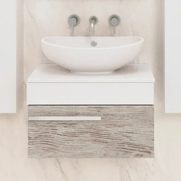 Тумба с раковиной Runo Вудлайн 65, скандинавский дуб, раковина Гамма 56