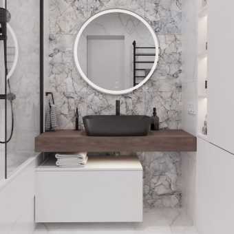 Мебель для ванной STWORKI Ольборг 120 столешница дуб карпентер, без отверстий, с тумбой 80, с раковиной Vitra Shift черной