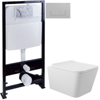 Комплект Унитаз подвесной Aqueduto Macio MAC0120 безободковый, с микролифтом, белый матовый + Инсталляция EWRIKA ProLT 0026-2020 + Кнопка 0040 хром матовый