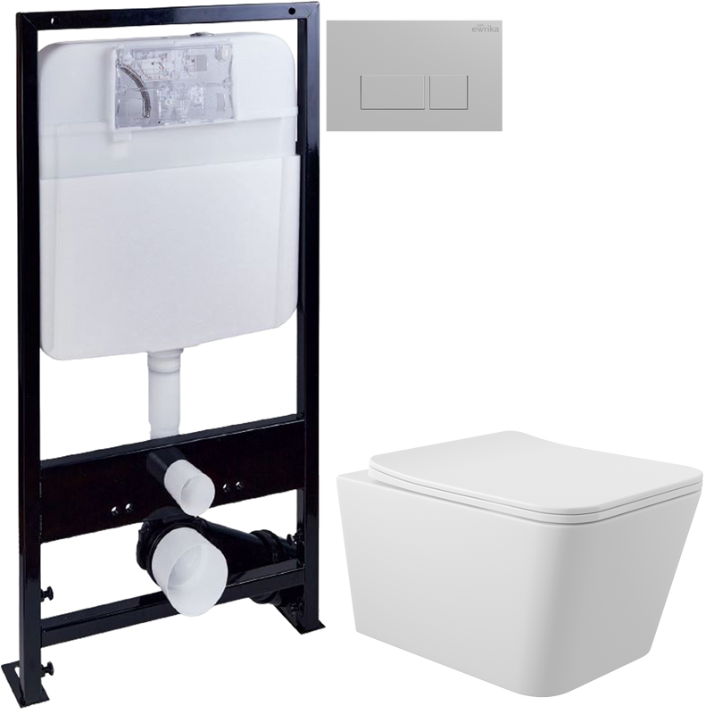 Комплект Унитаз подвесной Aqueduto Macio MAC0120 безободковый, с микролифтом, белый матовый + Инсталляция EWRIKA ProLT 0026-2020 + Кнопка 0040 хром матовый