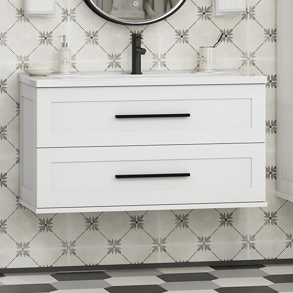 Тумба с раковиной Misty Модерн 100 подвесная, матовая белая