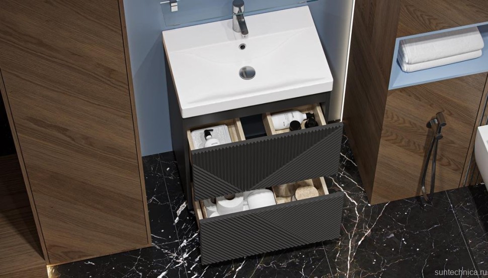 Тумба под раковину без столешницы Velvex Edge 60.2Y напольная, графит