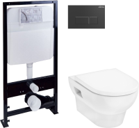 Комплект Унитаз подвесной Hansgrohe GladeLake S безободковый, с микролифтом + Инсталляция EWRIKA ProLT 0026-2020 + Кнопка 0044 черная матовая