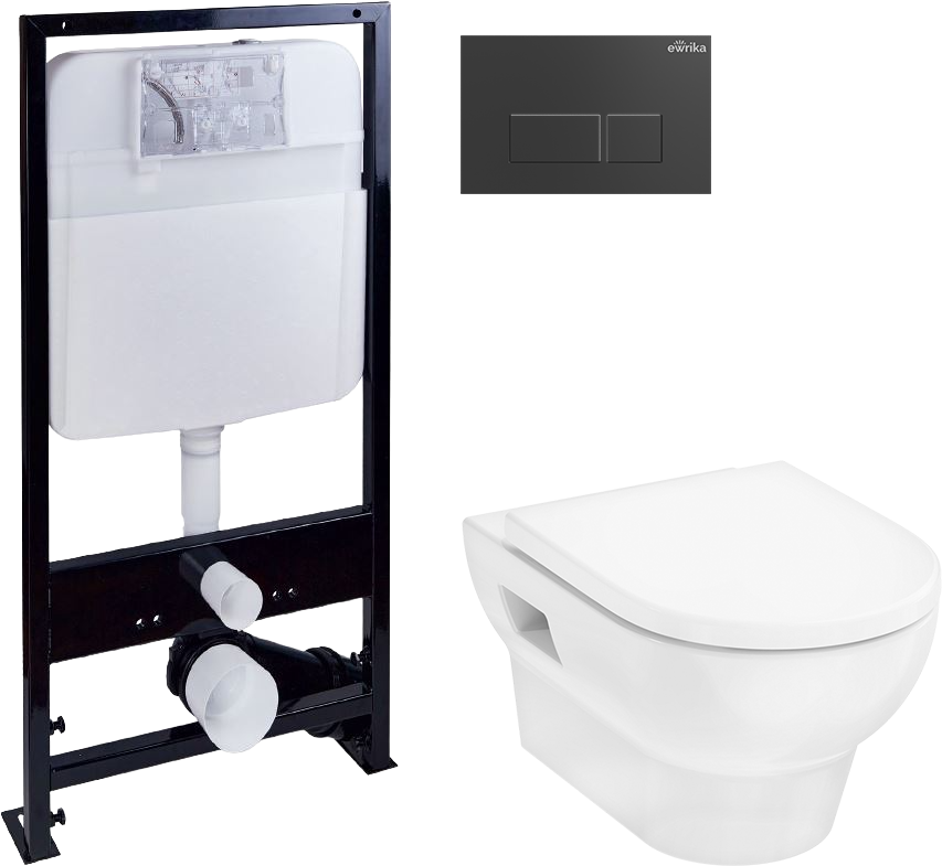 Комплект Унитаз подвесной Hansgrohe GladeLake S безободковый, с микролифтом + Инсталляция EWRIKA ProLT 0026-2020 + Кнопка 0044 черная матовая