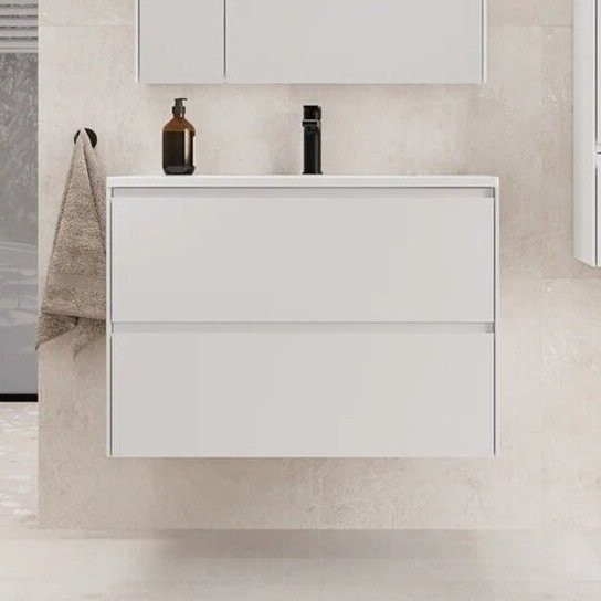 Тумба с раковиной Style Line Лима 80 см подвесная LINE 80 2 ящика PLUS Белый Матовый ЭМАЛЬ