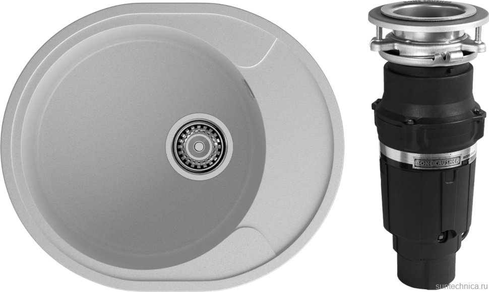 Комплект Мойка GranFest Urban 857L серая + Измельчитель Bone Crusher BC 610-AS