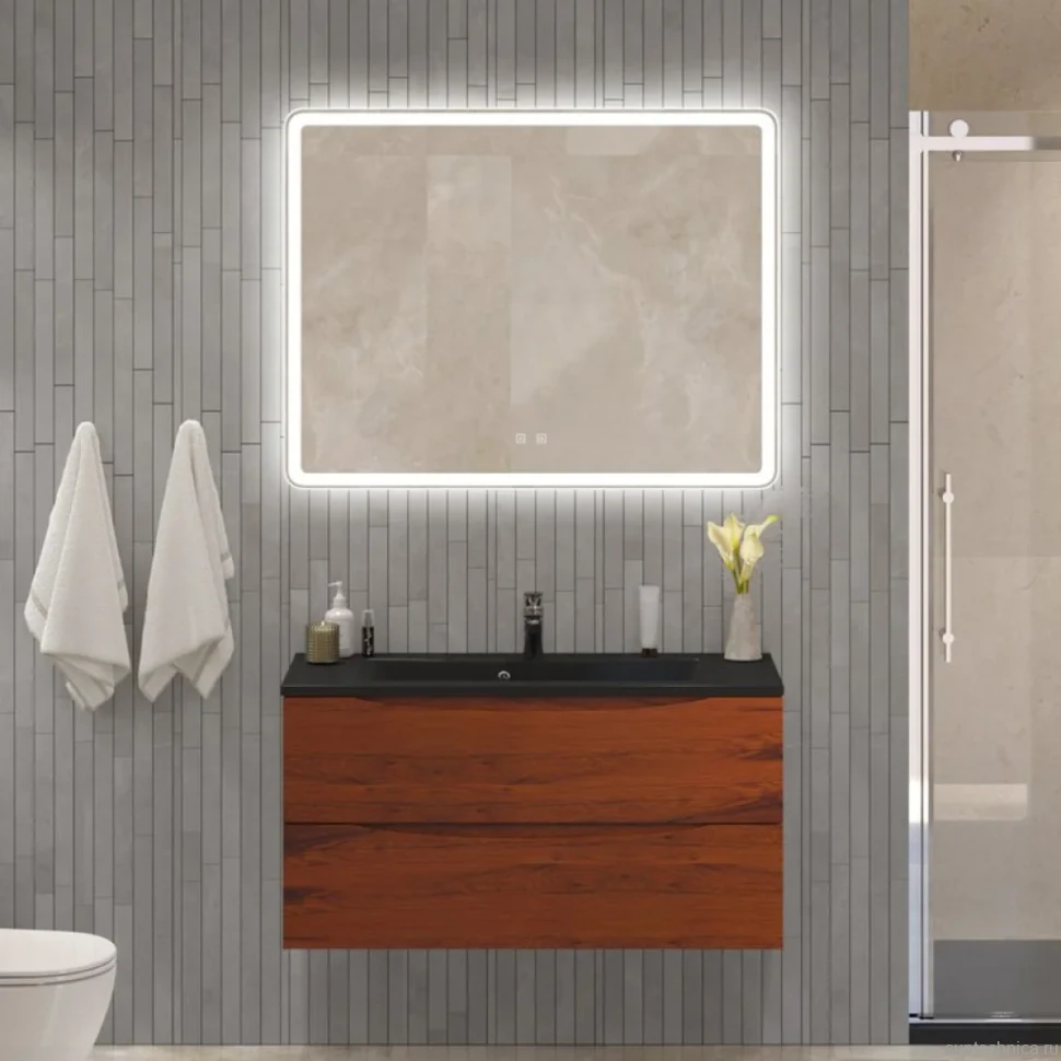 Мебель для ванной комнаты BelBagno Marino 100 подвесная, rovere cillegio, черная раовина