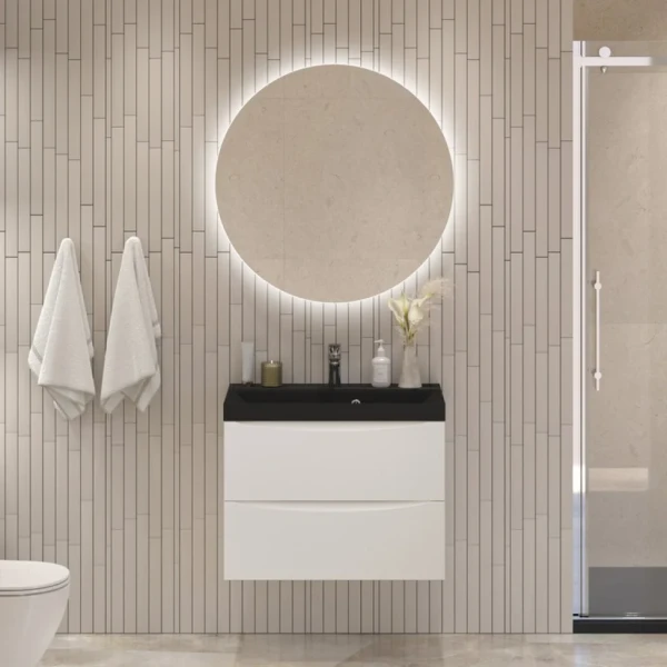 Мебель для ванной комнаты BelBagno Marino 70 подвесная, bianco lucido, черная раовина