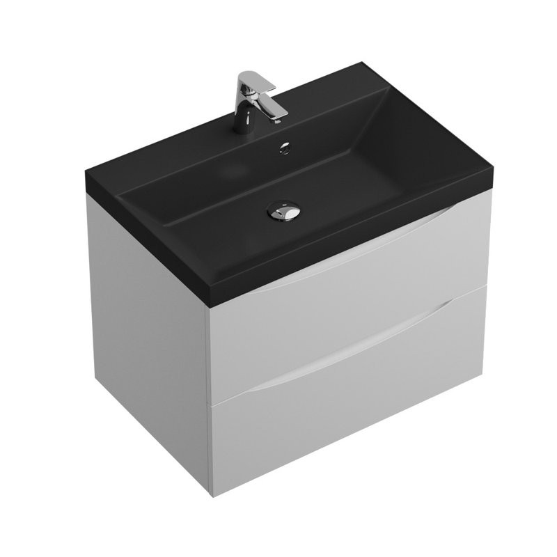 Мебель для ванной комнаты BelBagno Marino 70 подвесная, bianco lucido, черная раовина