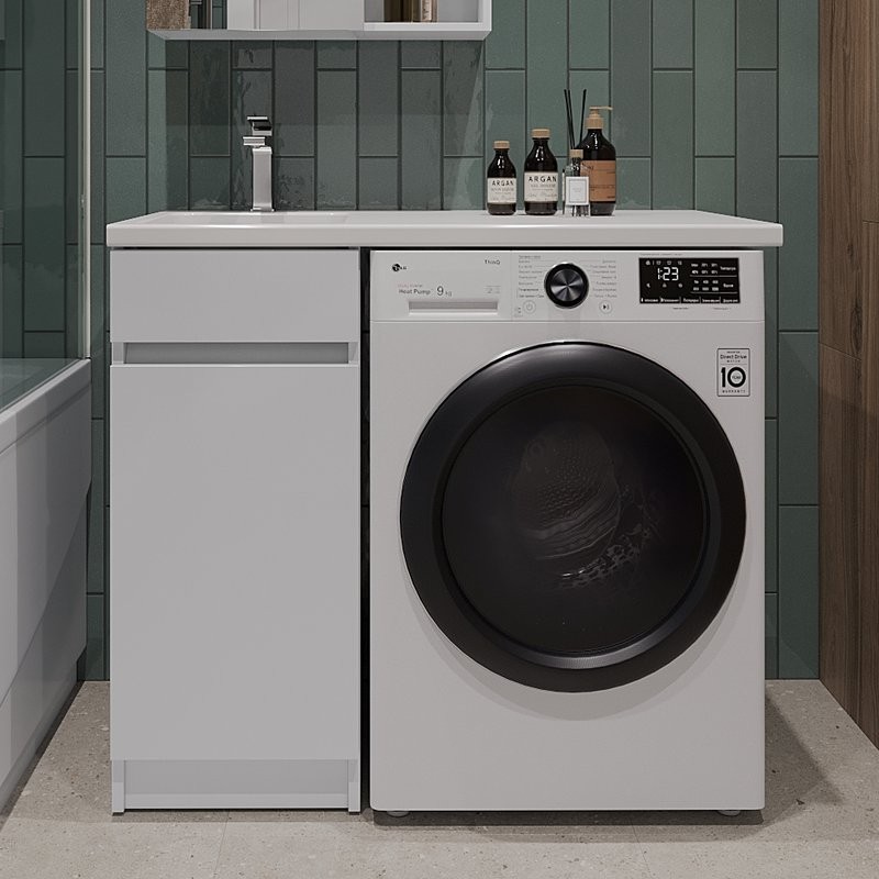 Тумба под раковину Orange Sistema 40 L белый глянец, с бельевой корзиной, под стиральную машину