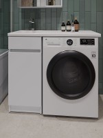 Тумба под раковину Orange Sistema 40 L белый глянец, с бельевой корзиной, под стиральную машину