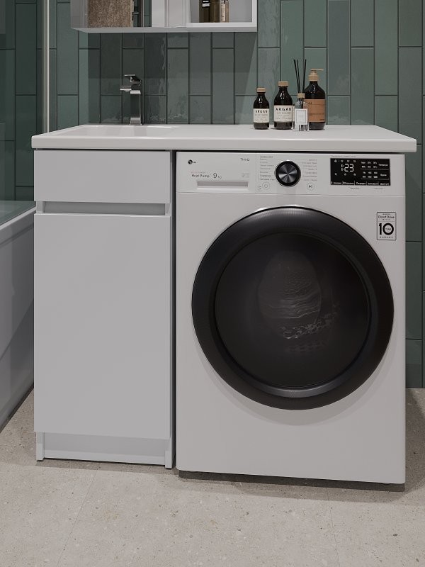 Тумба под раковину Orange Sistema 40 L белый глянец, с бельевой корзиной, под стиральную машину