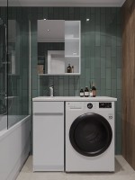 Тумба под раковину Orange Sistema 40 L белый глянец, с бельевой корзиной, под стиральную машину