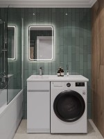Тумба под раковину Orange Sistema 40 L белый глянец, с бельевой корзиной, под стиральную машину