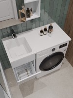 Тумба под раковину Orange Sistema 40 L белый глянец, с бельевой корзиной, под стиральную машину