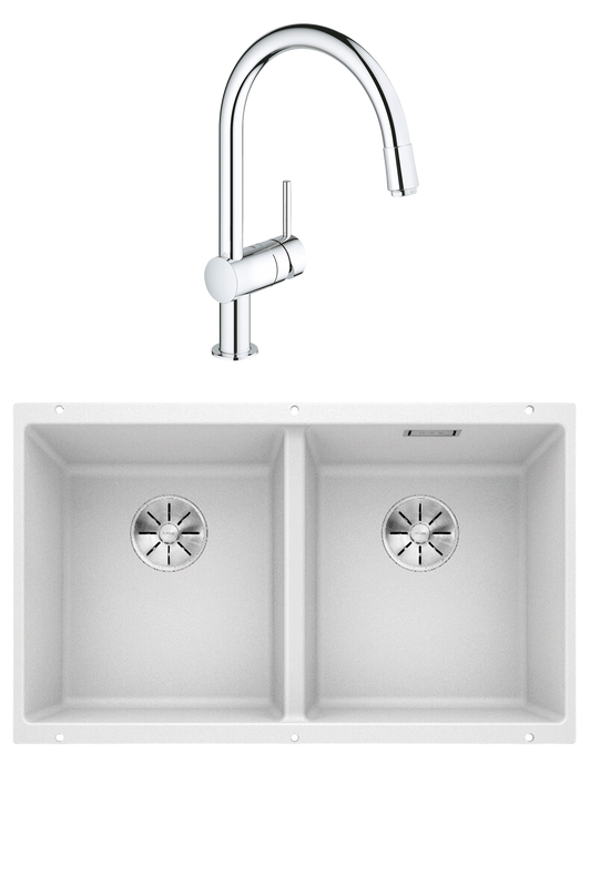 Комплект Мойка Blanco Subline 350/350-U белая + Смеситель Grohe Minta 3291800E хром