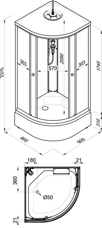 Душевая кабина Triton Грэй Щ0000067303 90х90 см, блэк