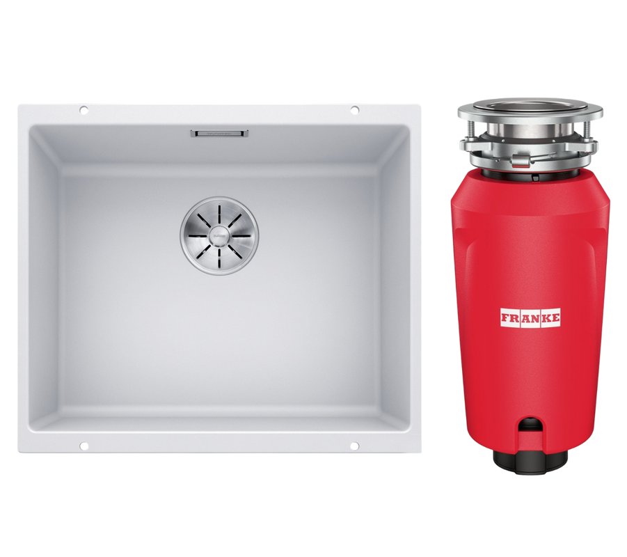 Комплект Мойка Blanco Subline 500-U Silgranit, белая + Измельчитель Franke