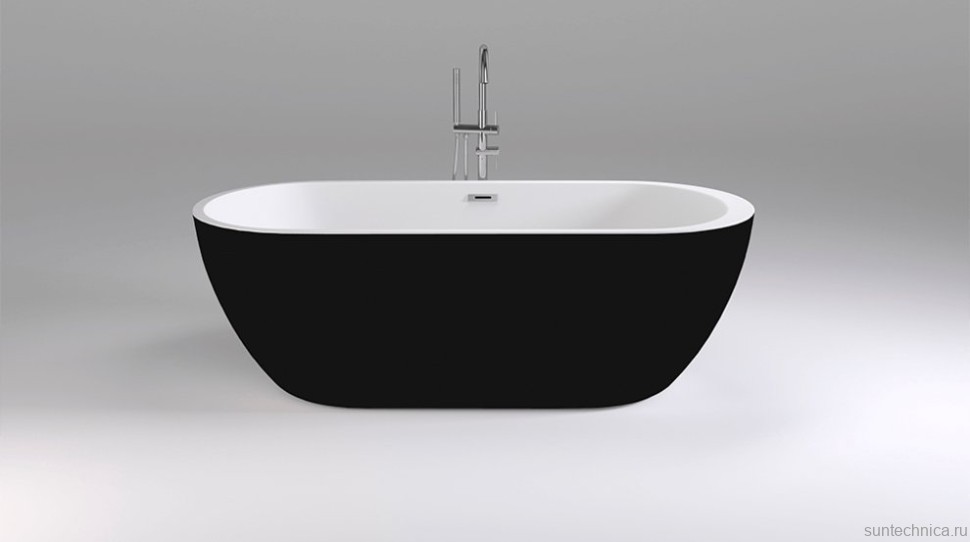 Акриловая ванна Black&White Swan SB105 black 170x80 см, отдельностоящая, глянцевая черная, овальная, с каркасом, со сливом-переливом, с донным клапаном