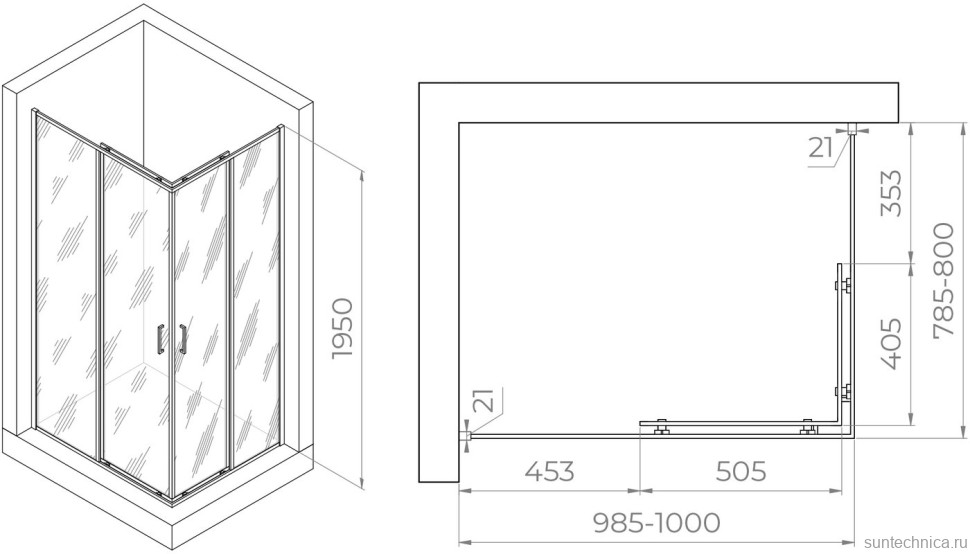 Душевой уголок RGW Passage PA-040B 1000x800x1950, профиль черный