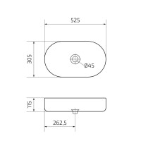 Накладная раковина GID Lago N9020bg 53 глянцевая белая, овальная, фаянс