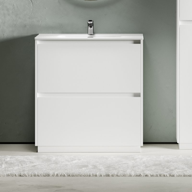 Тумба с раковиной Sancos Libra Floor 80 белый глянец, белая раковина CN7005