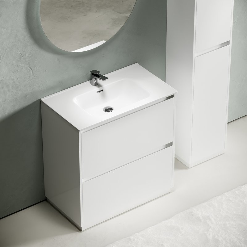 Тумба с раковиной Sancos Libra Floor 80 белый глянец, белая раковина CN7005