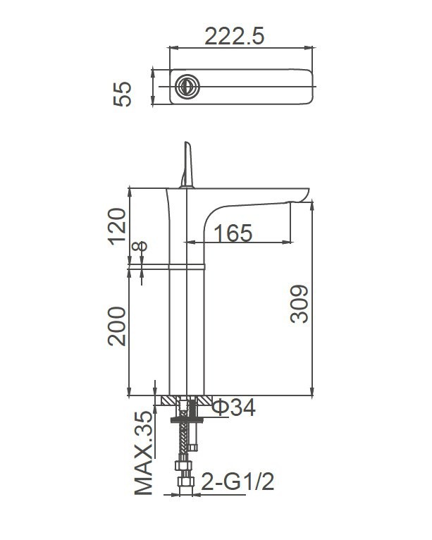 Смеситель для раковины Wonzon & Woghand Shark WW-48B1104-CR хром