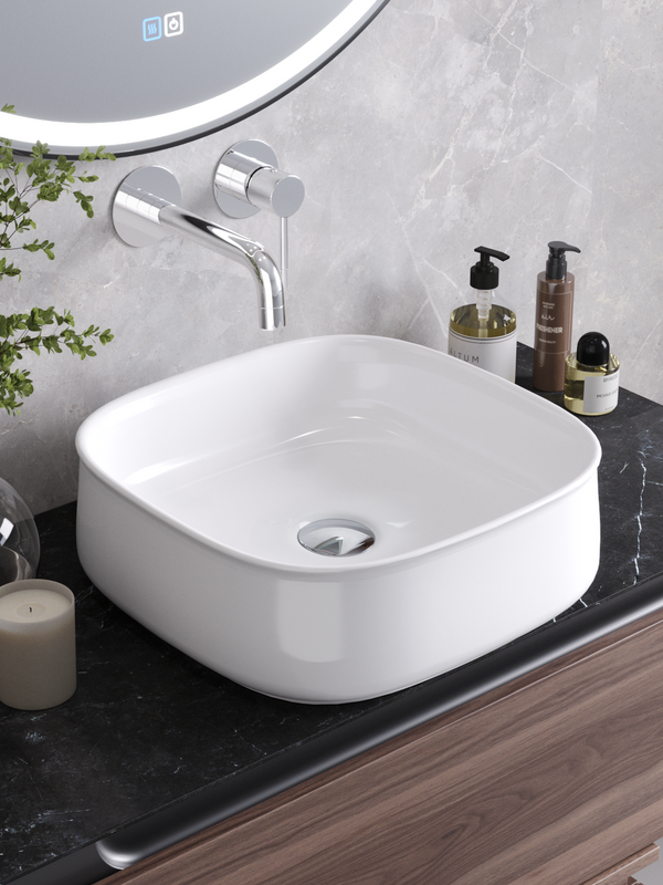 Накладная раковина Cezares 43 глянцевая белая, квадратная, фаянс