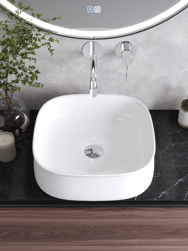 Накладная раковина Cezares 43 глянцевая белая, квадратная, фаянс